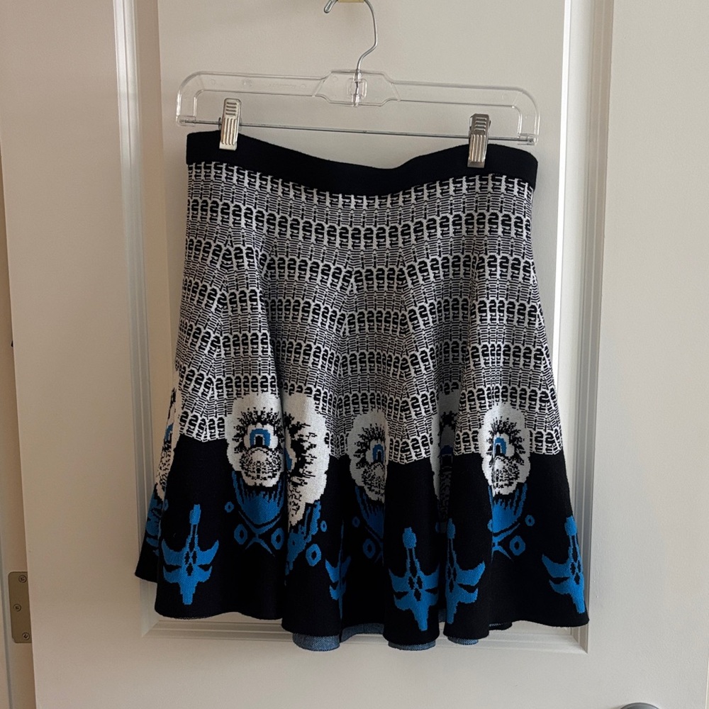 Elegant Black and Blue Floral Skater Skirt